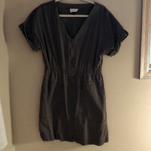 Grey zipper front khaki dress